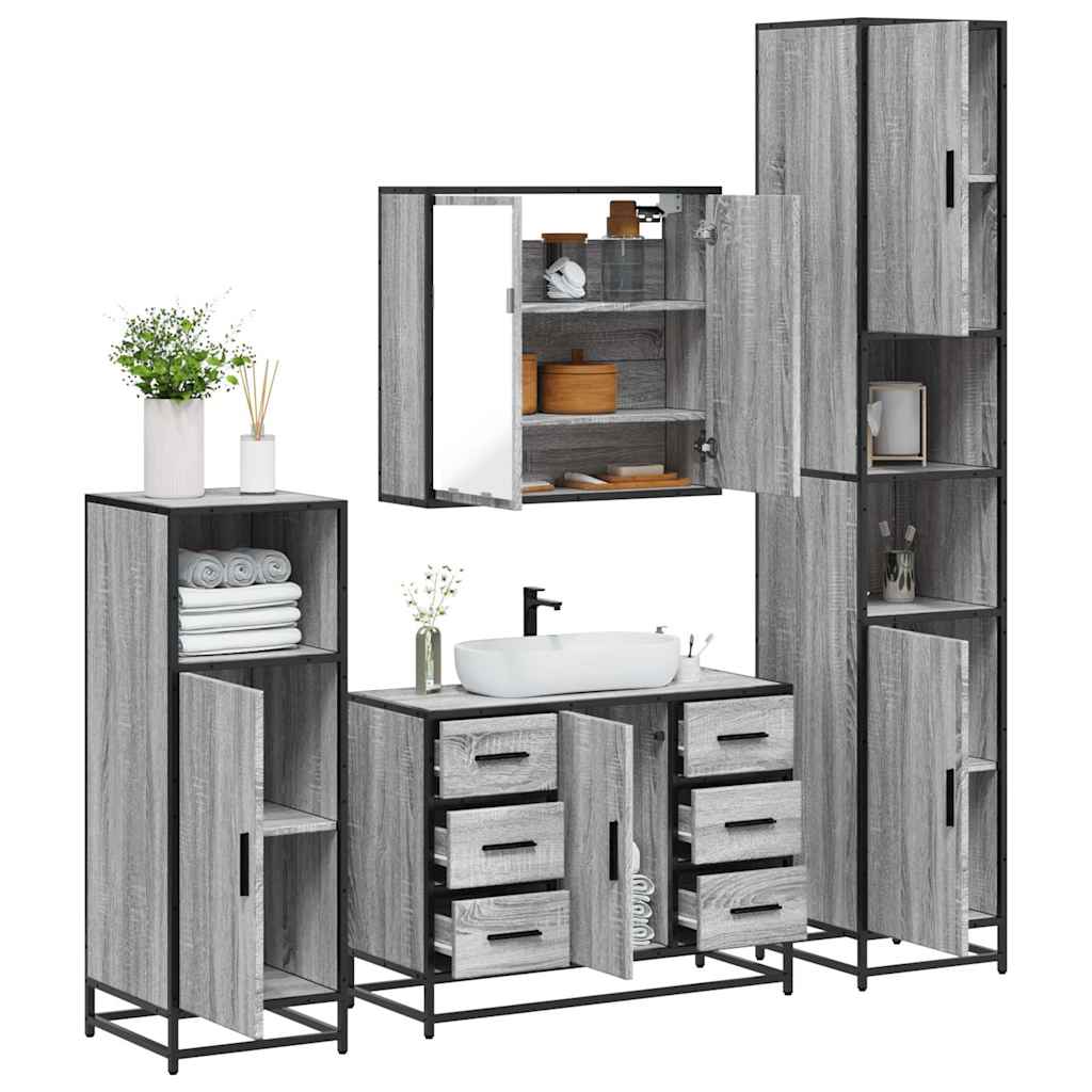 Set de mobilier de baie 4 piese Lemn stratificat gri Sonoma