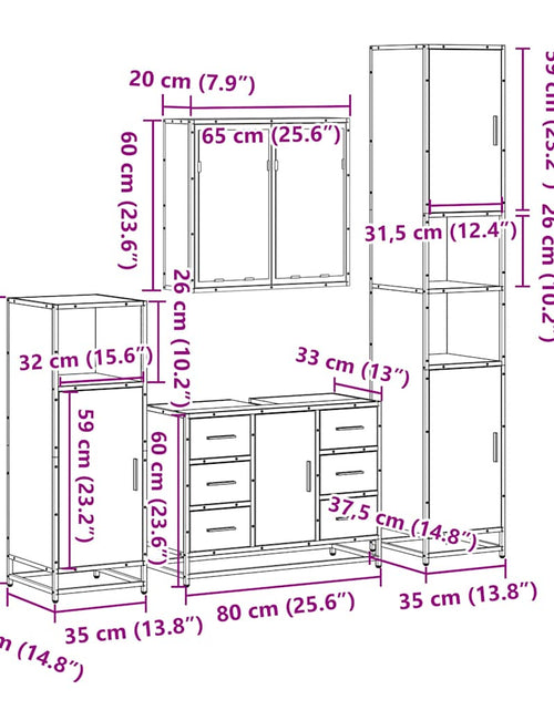 Încărcați imaginea în vizualizatorul Galerie, Set de mobilier de baie din 4 piese din lemn de stejar maro
