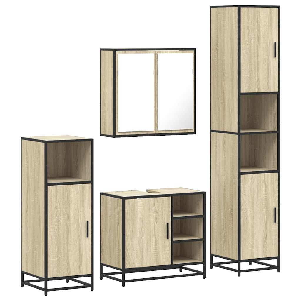 Set de mobilier de baie din 4 piese din lemn de stejar Sonoma