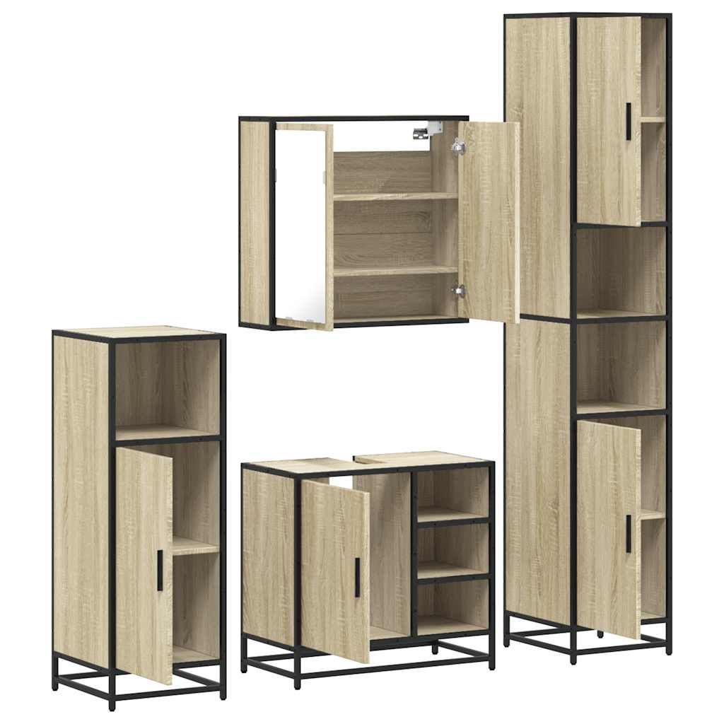 Set de mobilier de baie din 4 piese din lemn de stejar Sonoma