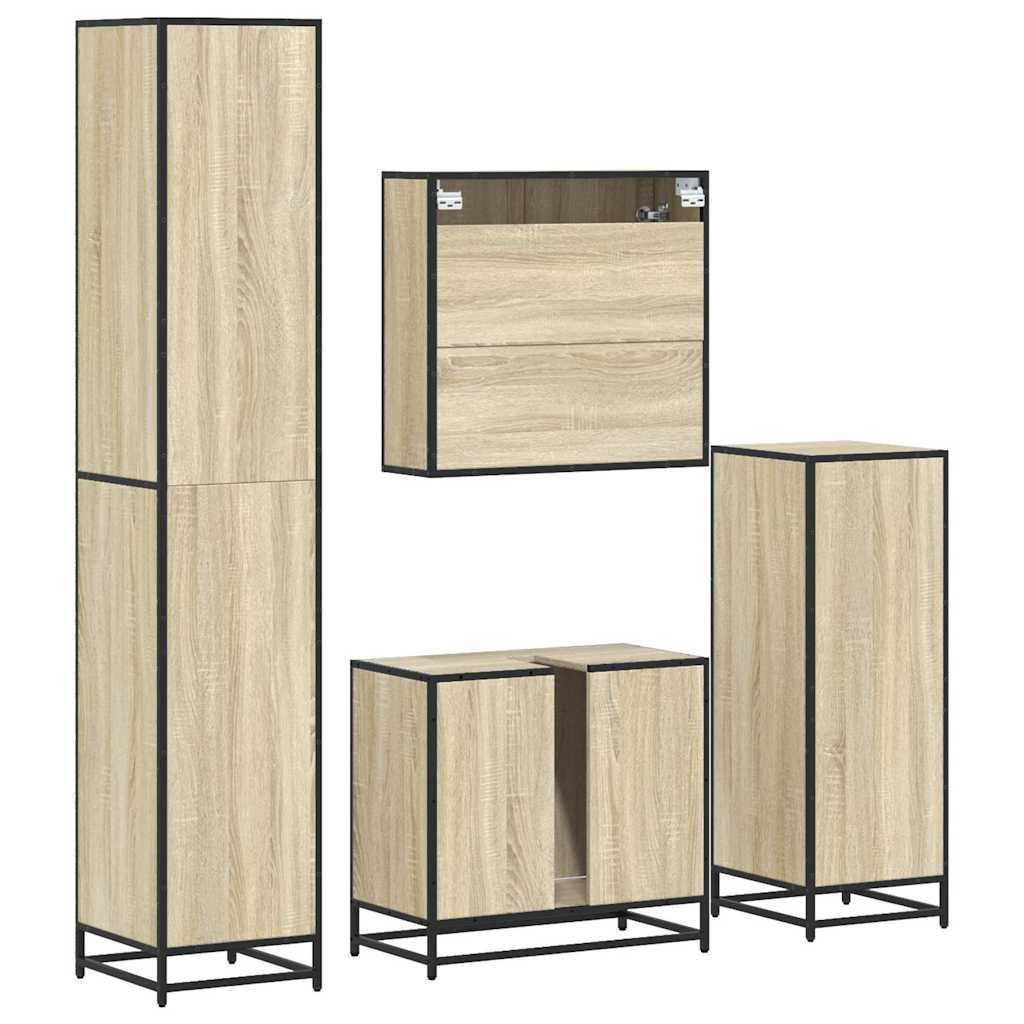 Set de mobilier de baie din 4 piese din lemn de stejar Sonoma