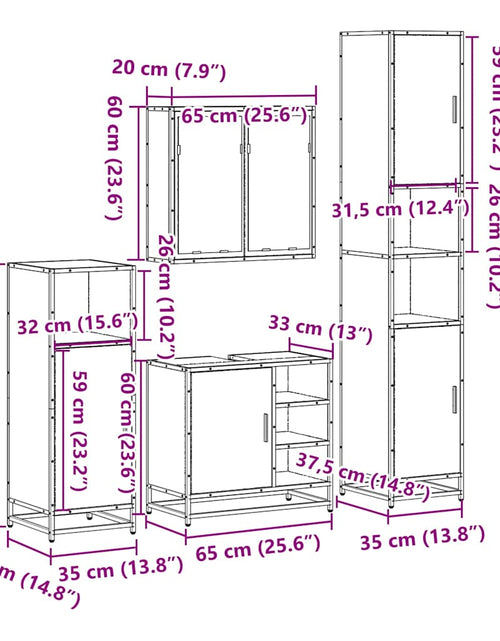 Încărcați imaginea în vizualizatorul Galerie, Set de mobilier de baie din 4 piese din lemn de stejar Sonoma
