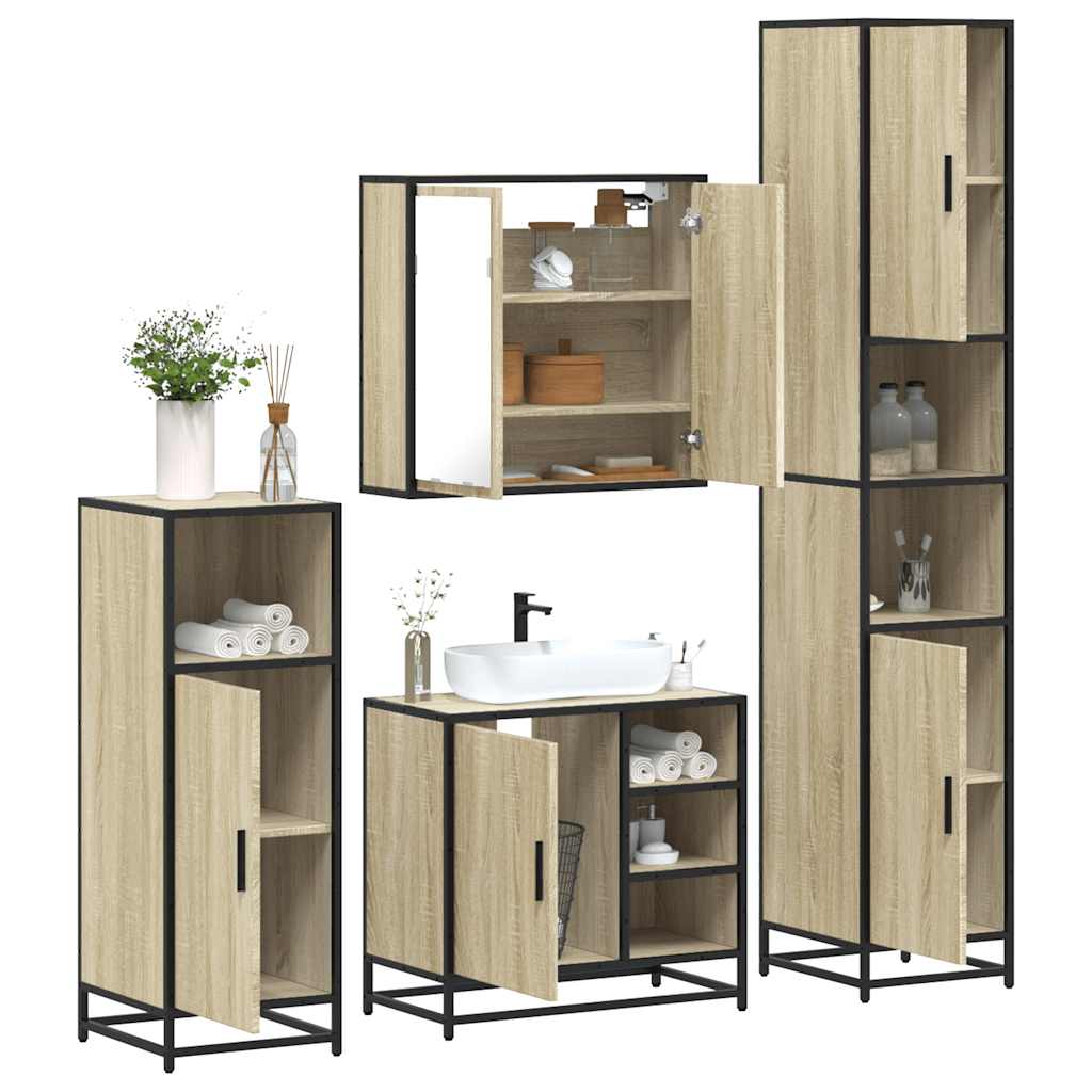 Set de mobilier de baie din 4 piese din lemn de stejar Sonoma