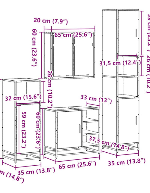 Încărcați imaginea în vizualizatorul Galerie, Set de mobilier de baie 4 piese Lemn prelucrat de stejar afumat
