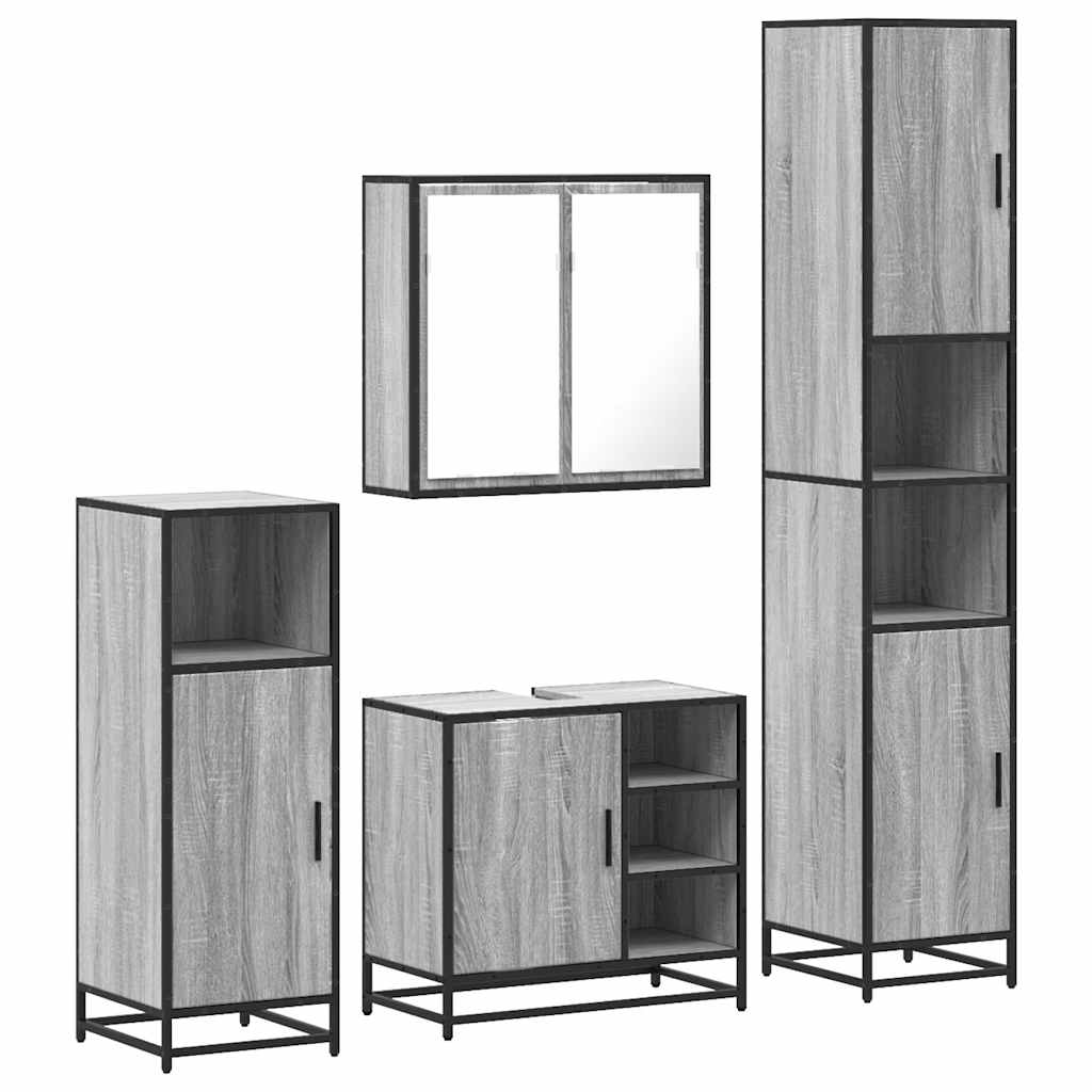 Set de mobilier de baie 4 piese Lemn stratificat gri Sonoma