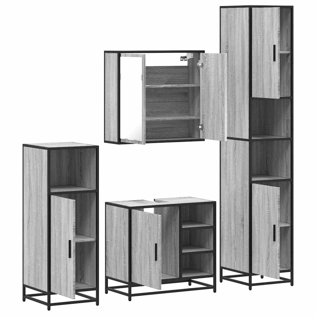 Set de mobilier de baie 4 piese Lemn stratificat gri Sonoma