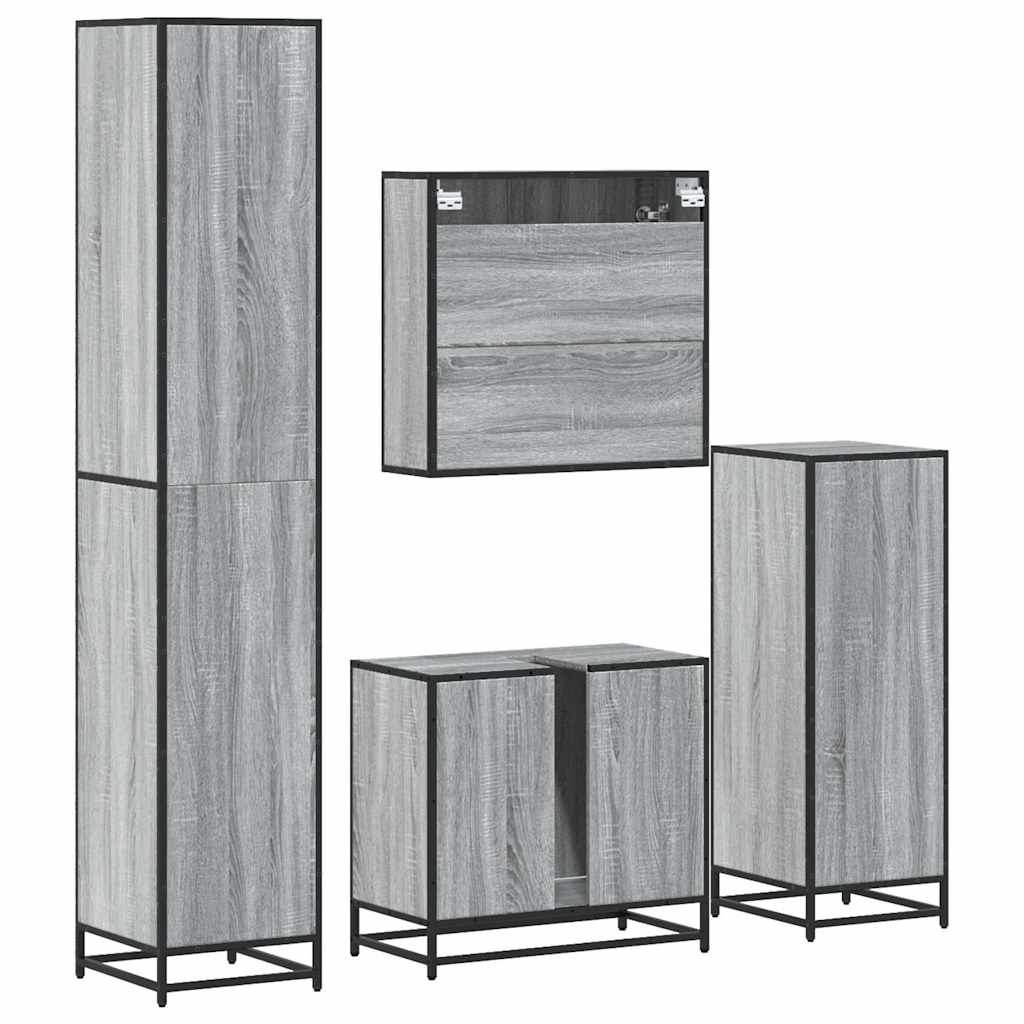 Set de mobilier de baie 4 piese Lemn stratificat gri Sonoma