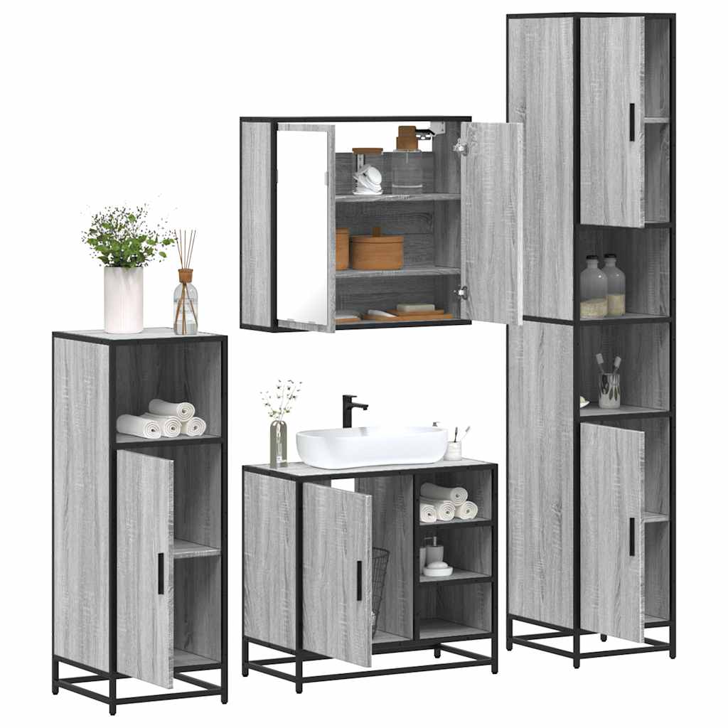 Set de mobilier de baie 4 piese Lemn stratificat gri Sonoma