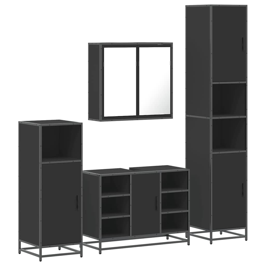 Set de mobilier de baie 4 piese Lemn negru prelucrat