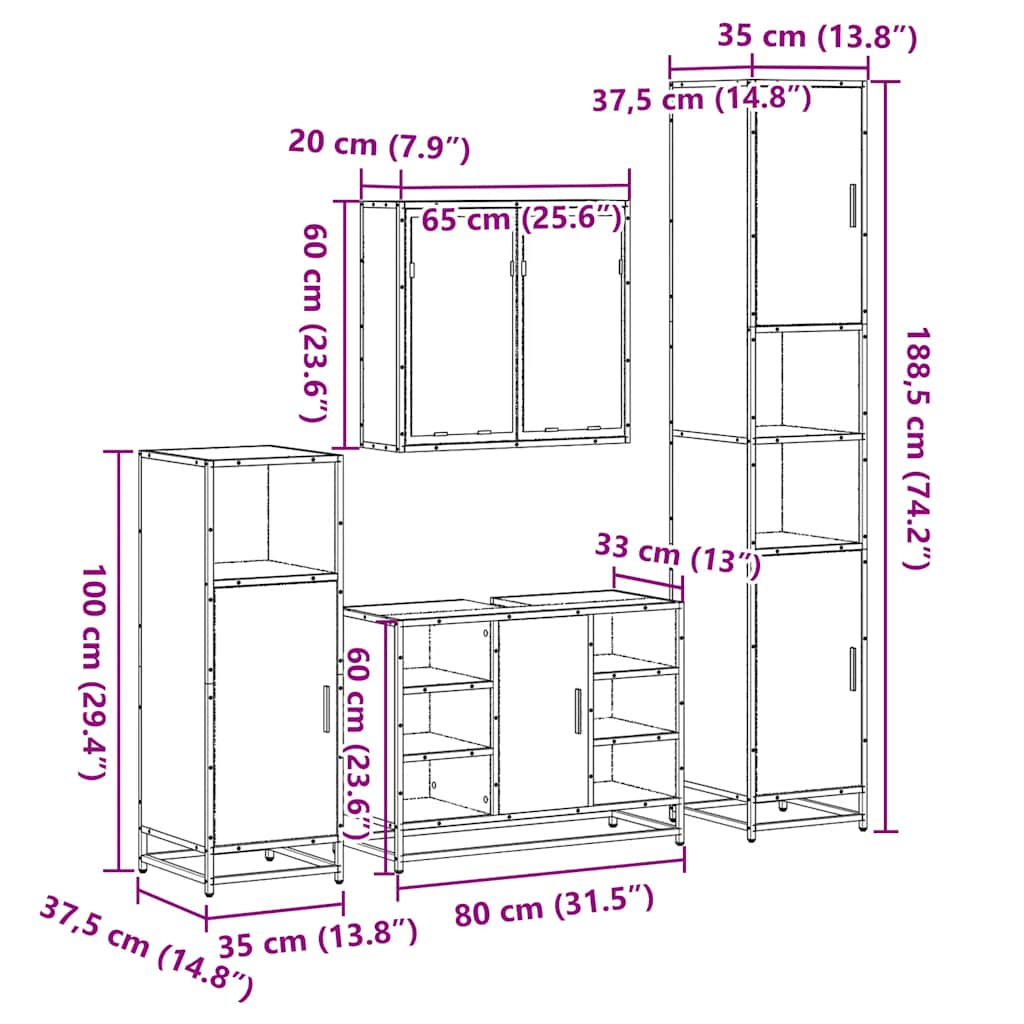 Set de mobilier de baie 4 piese Lemn negru prelucrat