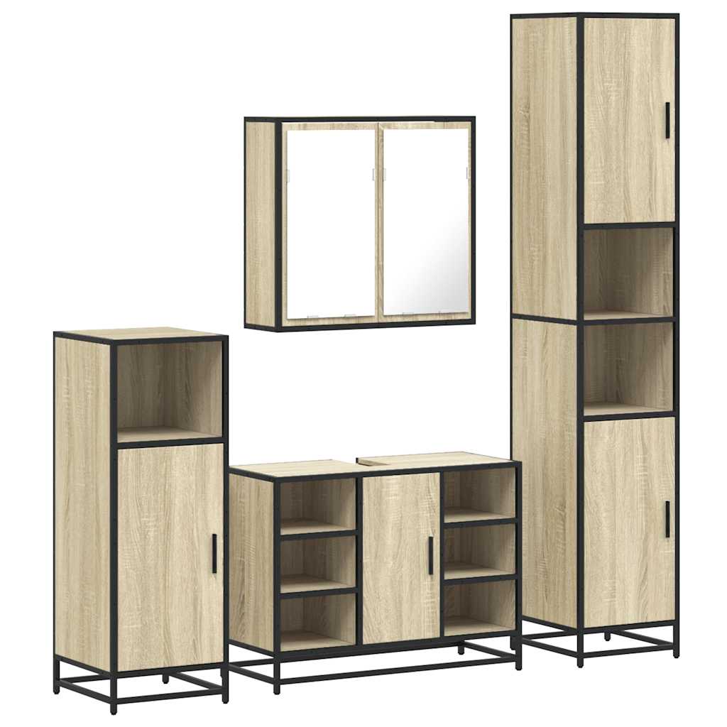 Set de mobilier de baie din 4 piese din lemn de stejar Sonoma