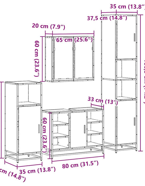 Загрузите изображение в средство просмотра галереи, Set de mobilier de baie din 4 piese din lemn de stejar Sonoma
