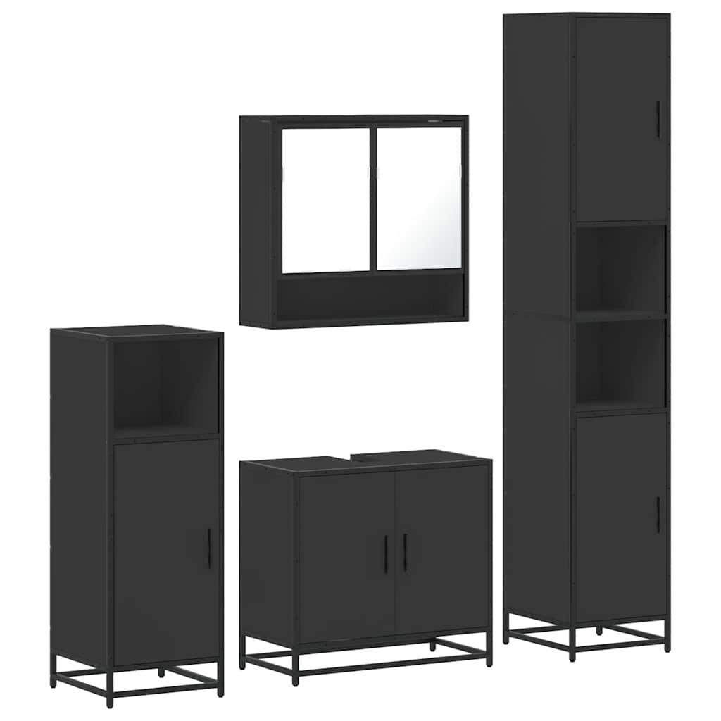 Set de mobilier de baie 4 piese Lemn negru prelucrat