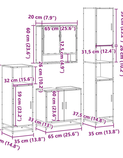 Загрузите изображение в средство просмотра галереи, Set de mobilier de baie 4 piese Lemn negru prelucrat
