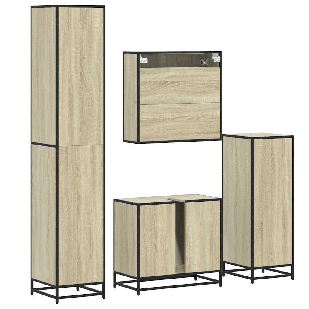 Set de mobilier de baie din 4 piese din lemn de stejar Sonoma