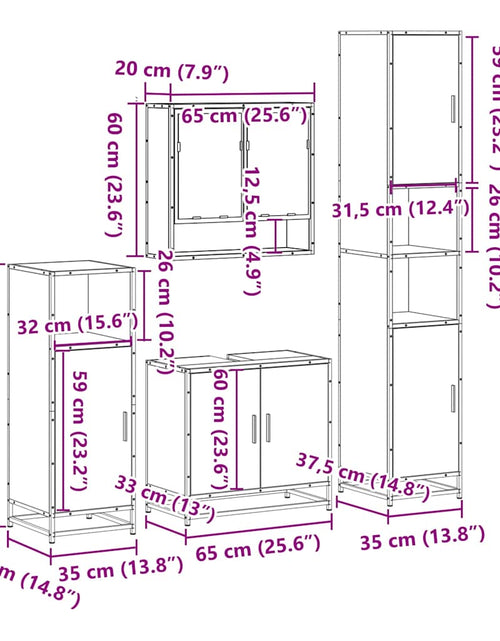 Загрузите изображение в средство просмотра галереи, Set de mobilier de baie din 4 piese din lemn de stejar Sonoma
