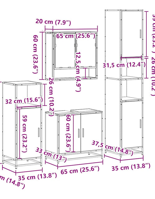 Загрузите изображение в средство просмотра галереи, Set de mobilier de baie 4 piese Lemn prelucrat de stejar afumat
