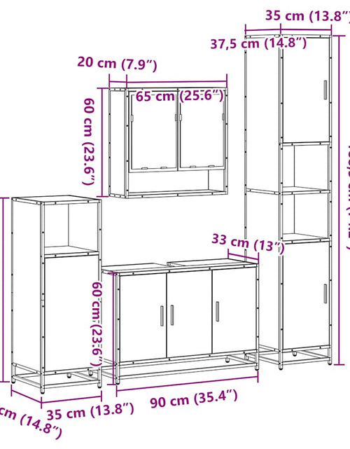 Загрузите изображение в средство просмотра галереи, Set de mobilier de baie 4 piese Lemn negru prelucrat
