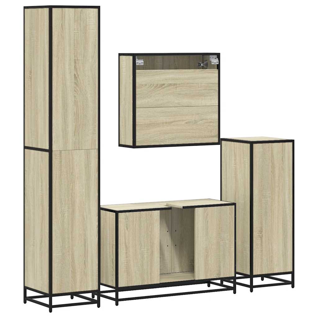 Set de mobilier de baie din 4 piese din lemn de stejar Sonoma