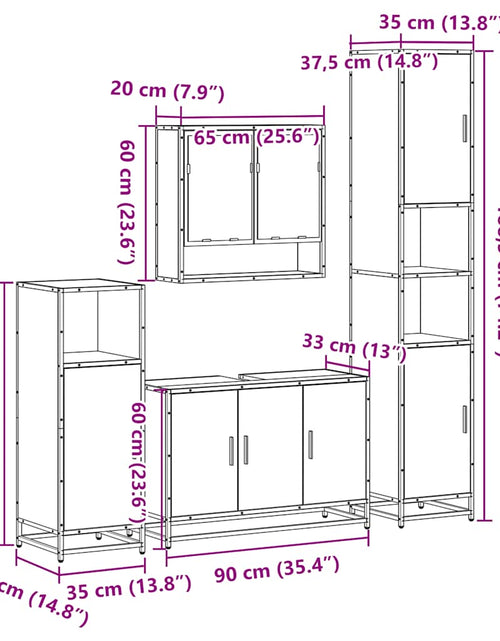 Încărcați imaginea în vizualizatorul Galerie, Set de mobilier de baie 4 piese Lemn prelucrat de stejar afumat
