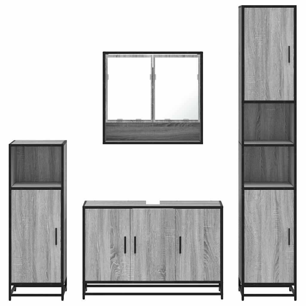 Set de mobilier de baie 4 piese Lemn stratificat gri Sonoma