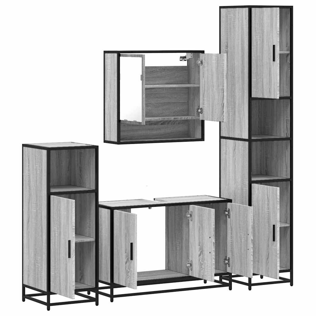 Set de mobilier de baie 4 piese Lemn stratificat gri Sonoma