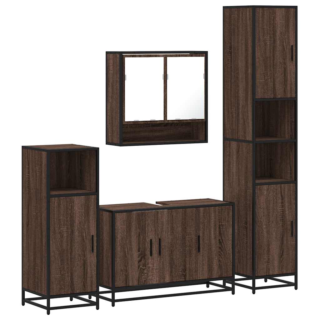 Set de mobilier de baie din 4 piese din lemn de stejar maro