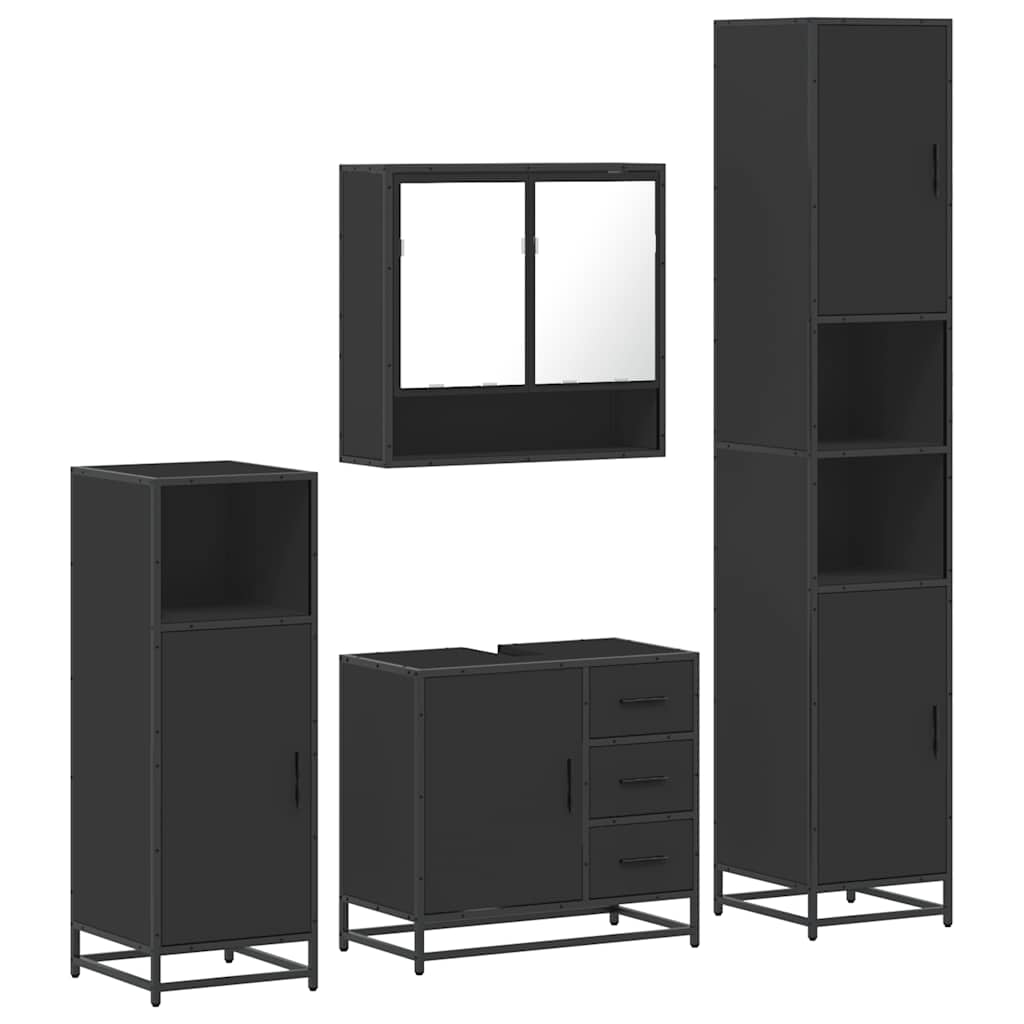 Set de mobilier de baie 4 piese Lemn negru prelucrat