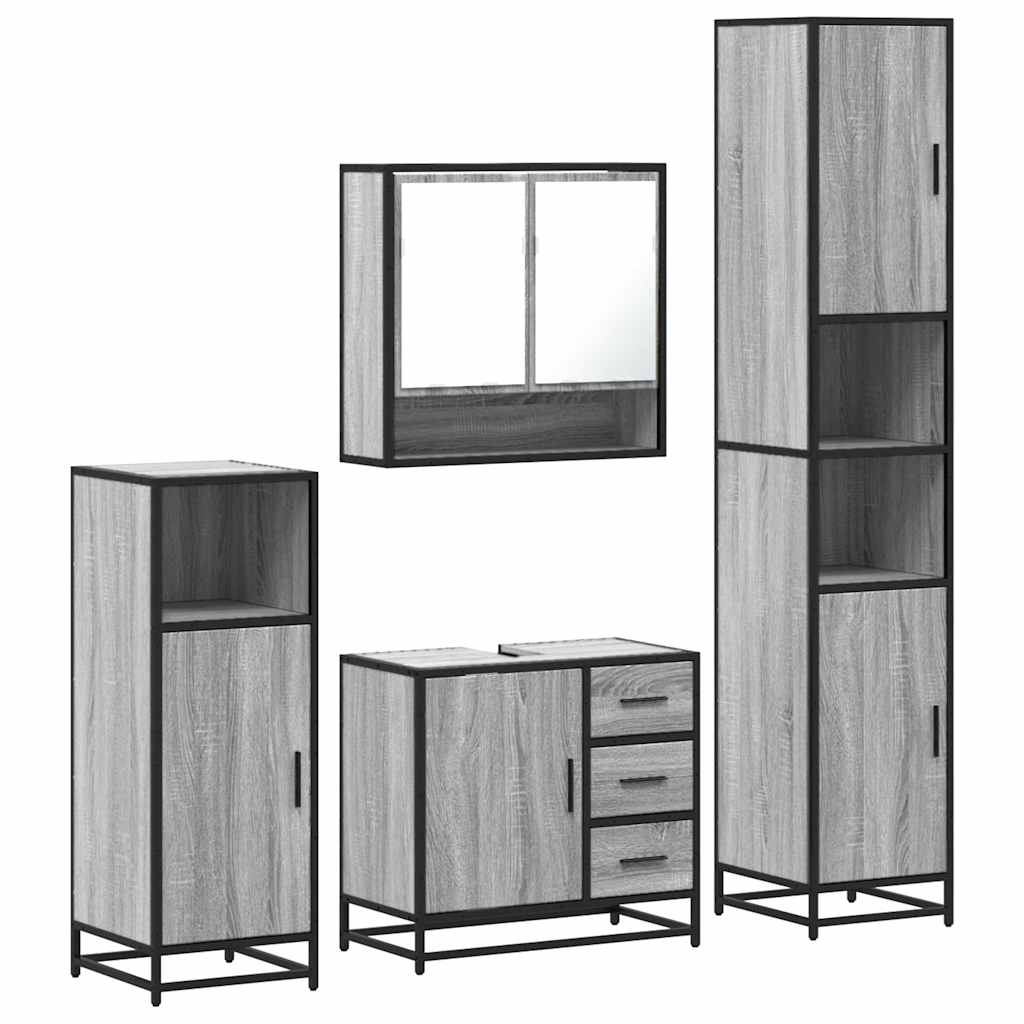 Set de mobilier de baie 4 piese Lemn stratificat gri Sonoma