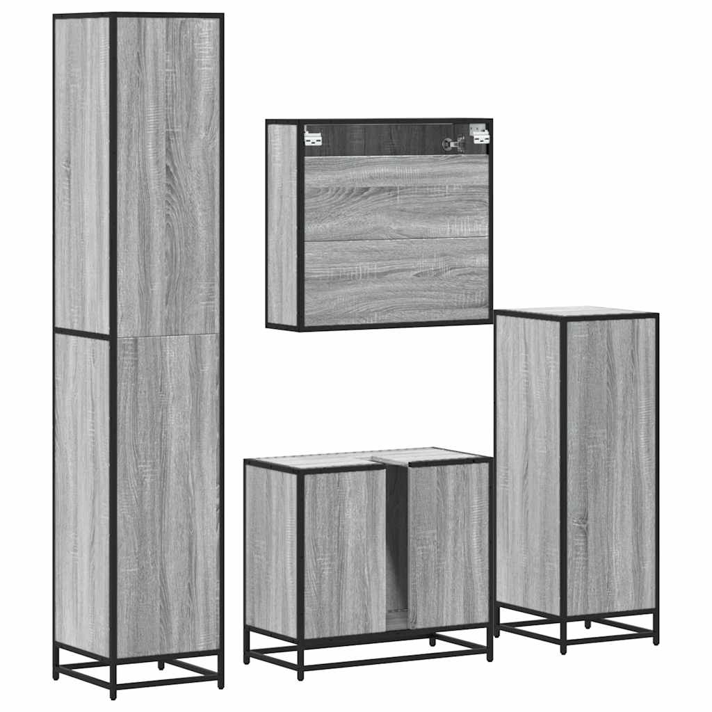 Set de mobilier de baie 4 piese Lemn stratificat gri Sonoma