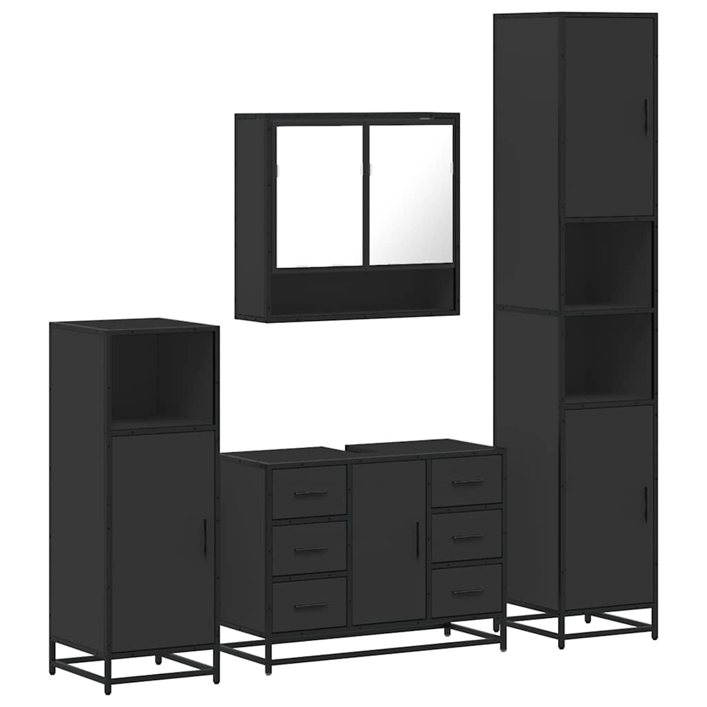 Set de mobilier de baie 4 piese Lemn negru prelucrat