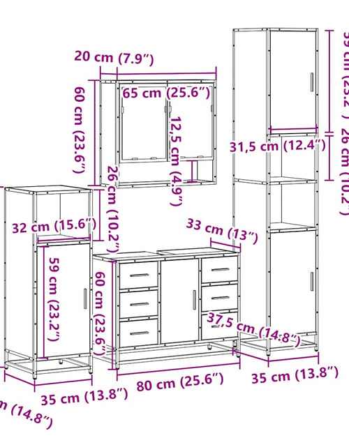 Загрузите изображение в средство просмотра галереи, Set de mobilier de baie 4 piese Lemn negru prelucrat
