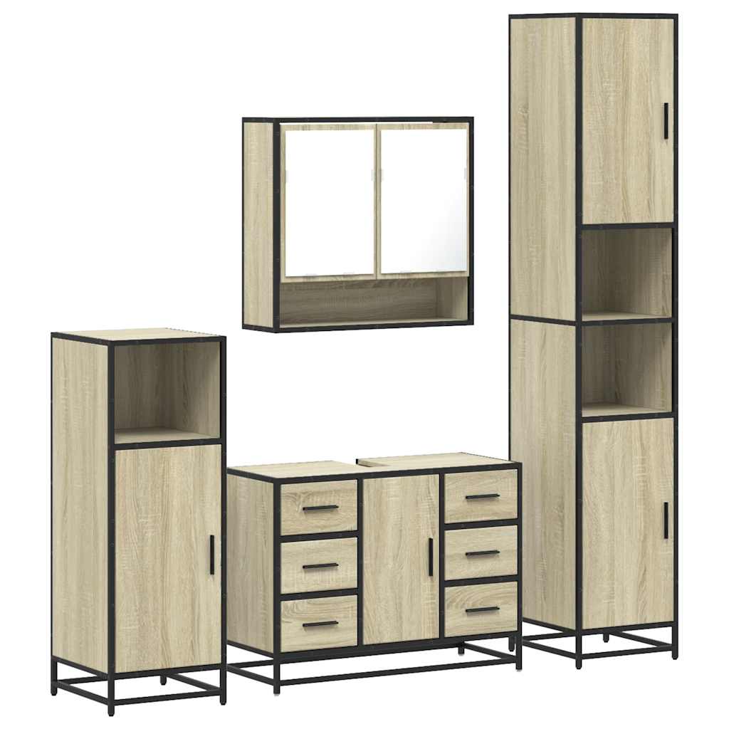 Set de mobilier de baie din 4 piese din lemn de stejar Sonoma