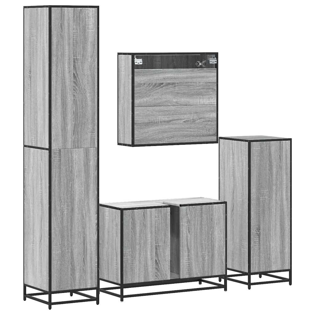 Set de mobilier de baie 4 piese Lemn stratificat gri Sonoma