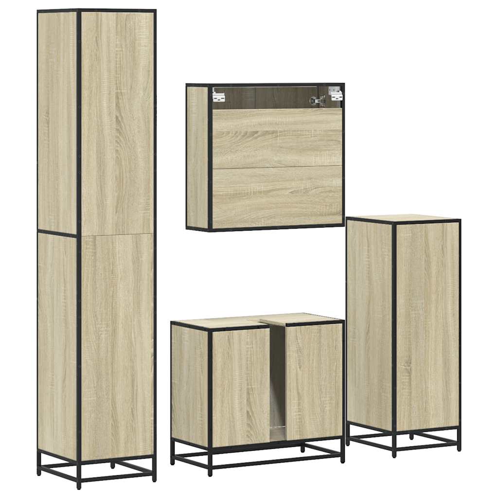 Set de mobilier de baie din 4 piese din lemn de stejar Sonoma