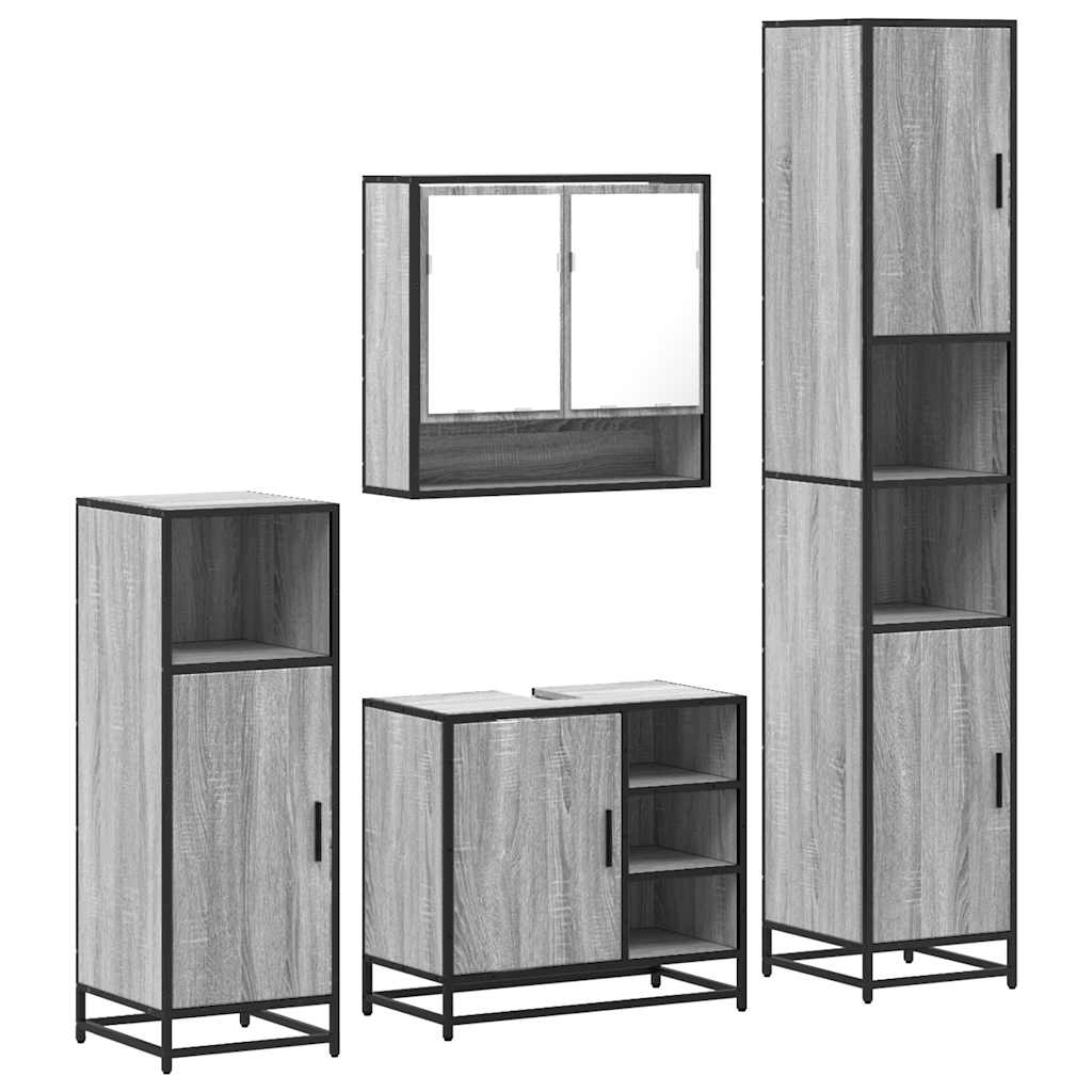 Set de mobilier de baie 4 piese Lemn stratificat gri Sonoma