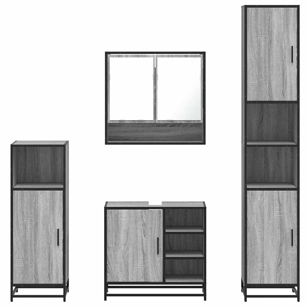 Set de mobilier de baie 4 piese Lemn stratificat gri Sonoma