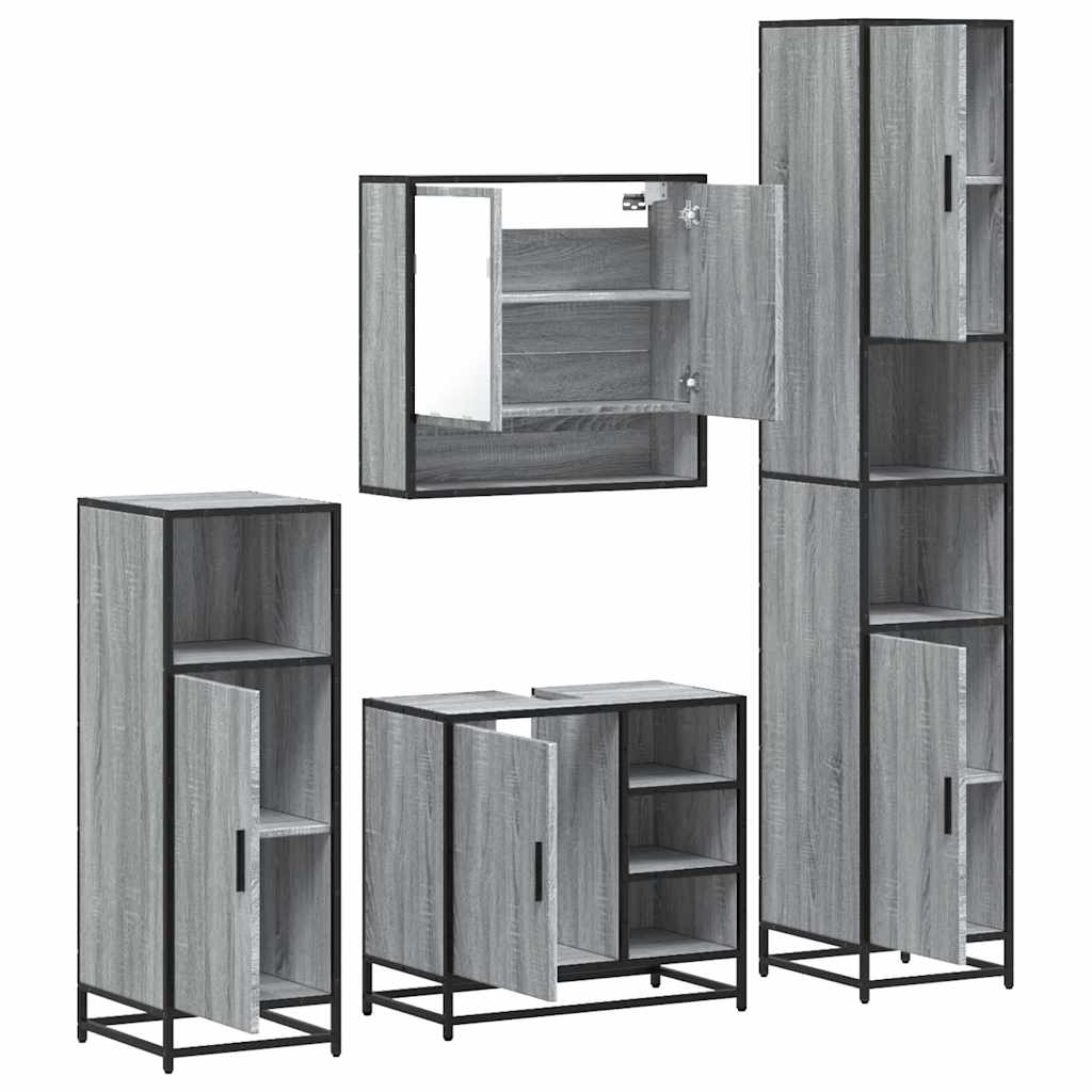 Set de mobilier de baie 4 piese Lemn stratificat gri Sonoma