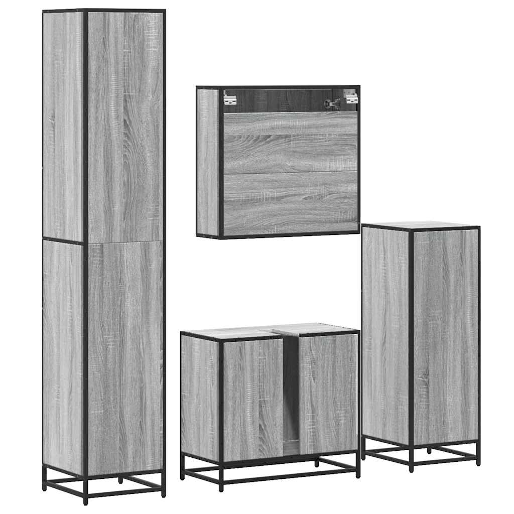 Set de mobilier de baie 4 piese Lemn stratificat gri Sonoma