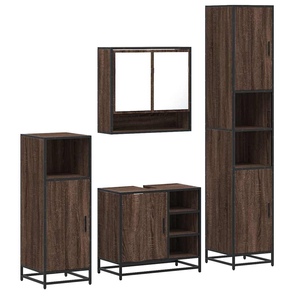 Set de mobilier de baie din 4 piese din lemn de stejar maro