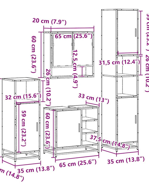 Загрузите изображение в средство просмотра галереи, Set de mobilier de baie din 4 piese din lemn de stejar maro
