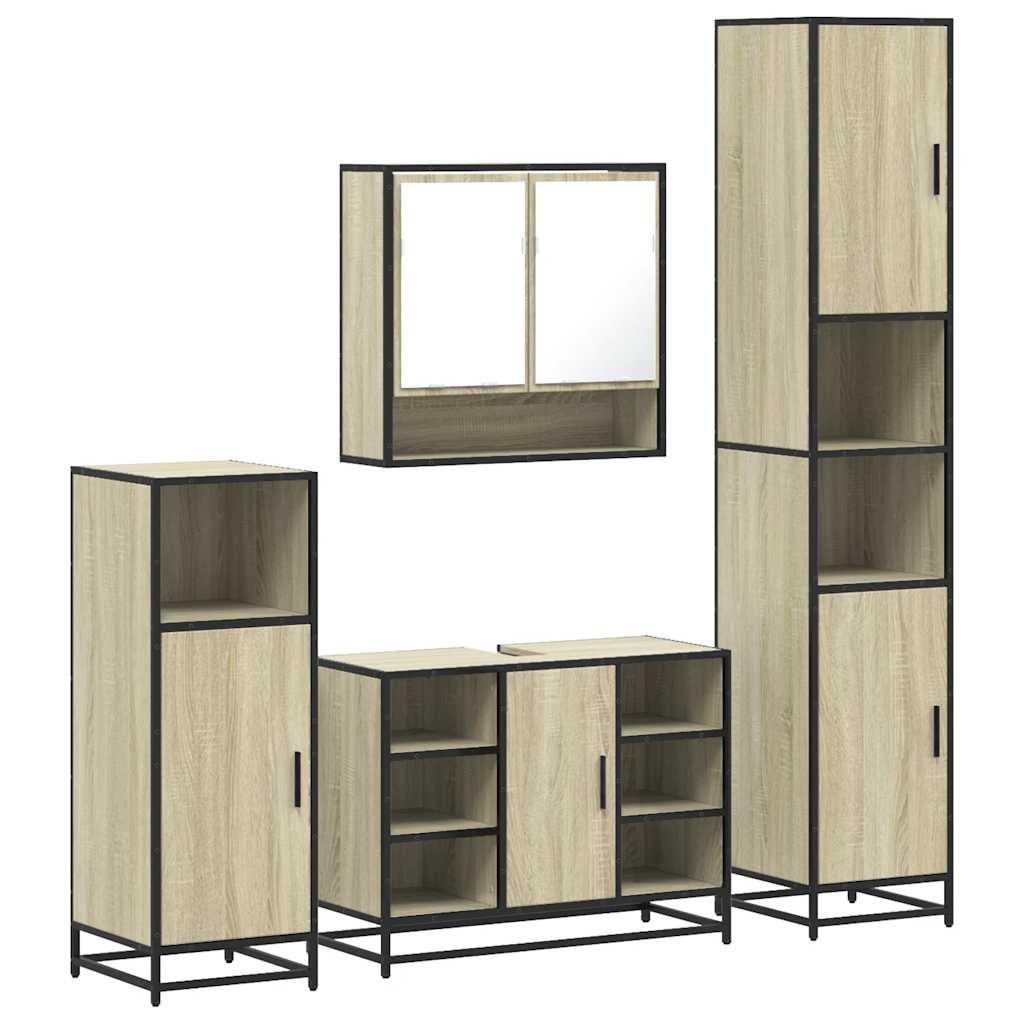 Set de mobilier de baie din 4 piese din lemn de stejar Sonoma