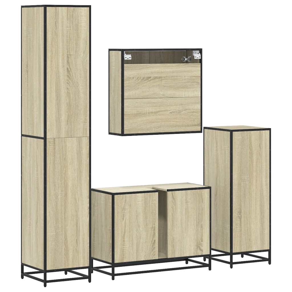 Set de mobilier de baie din 4 piese din lemn de stejar Sonoma