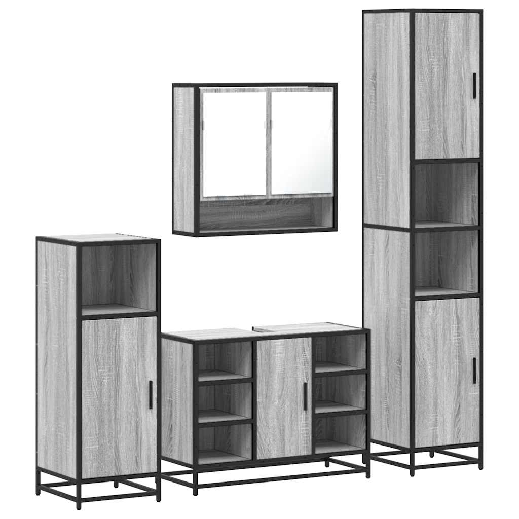 Set de mobilier de baie 4 piese Lemn stratificat gri Sonoma