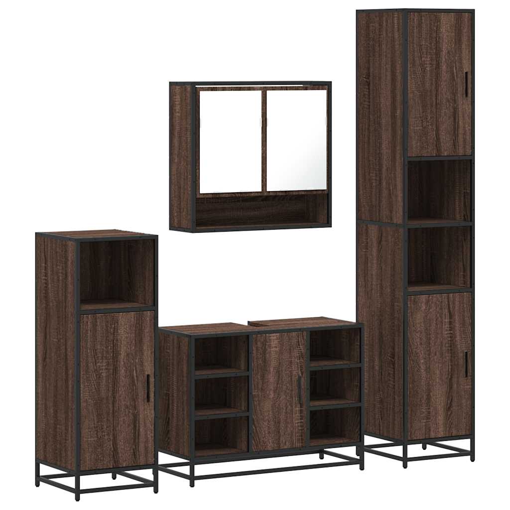 Set de mobilier de baie din 4 piese din lemn de stejar maro