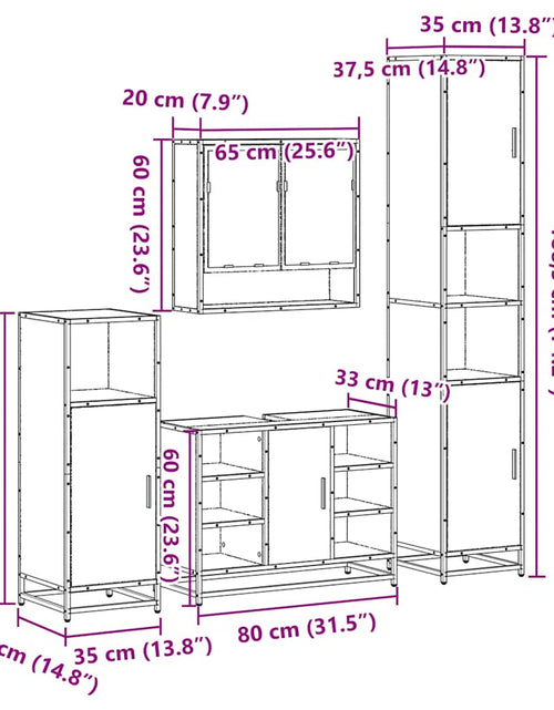 Загрузите изображение в средство просмотра галереи, Set de mobilier de baie din 4 piese din lemn de stejar maro
