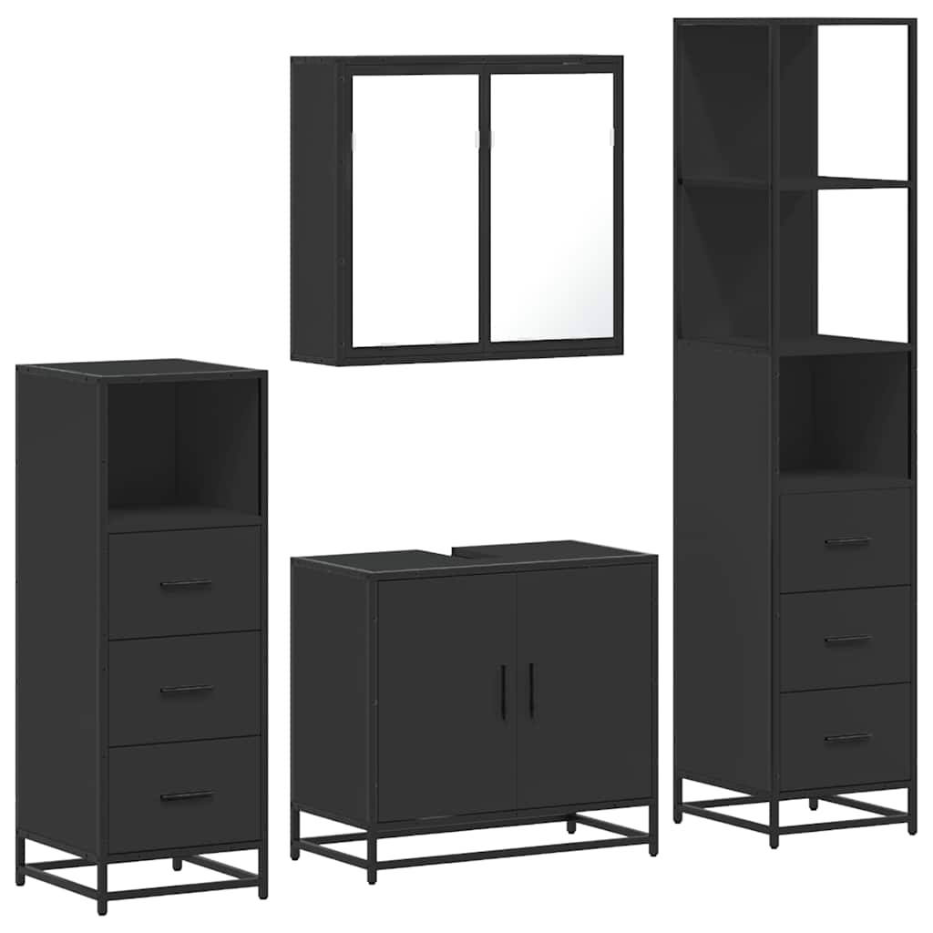 Set de mobilier de baie 4 piese Lemn negru prelucrat