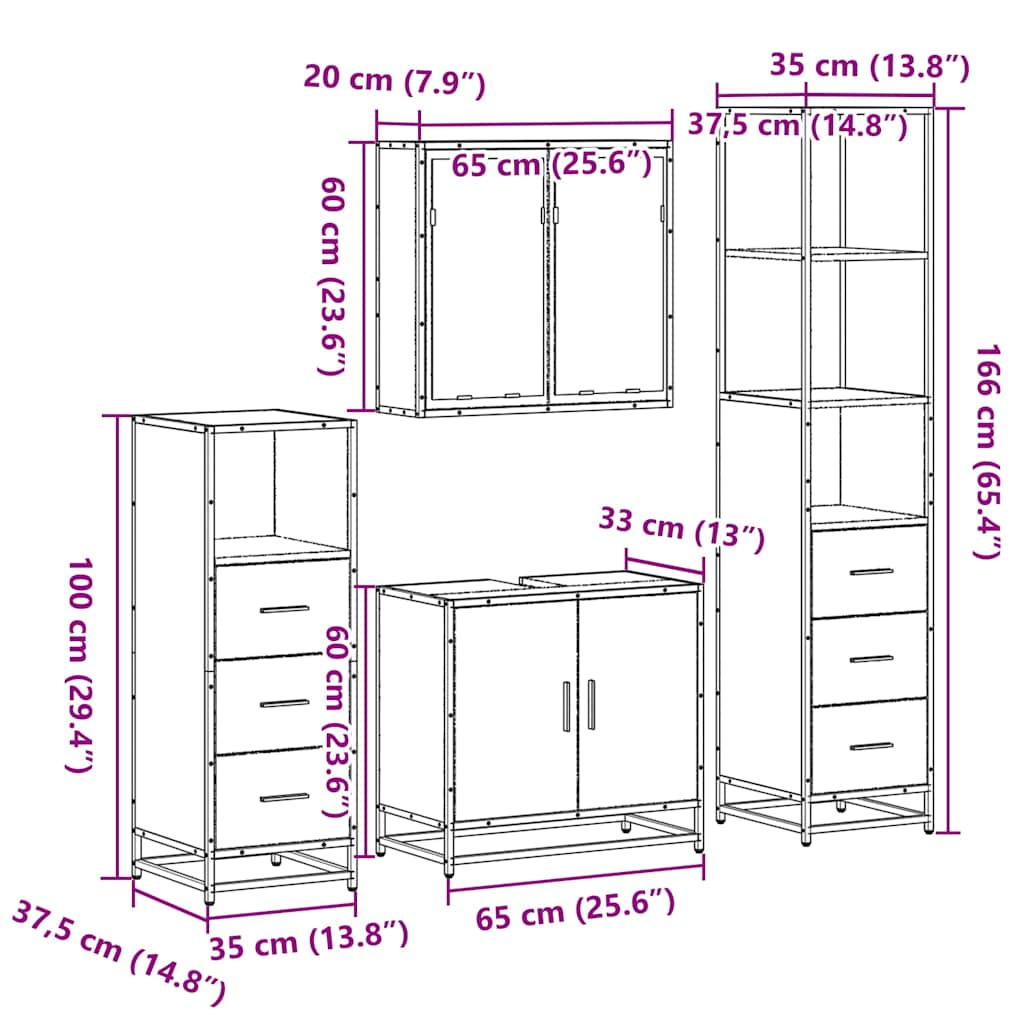 Set de mobilier de baie 4 piese Lemn negru prelucrat