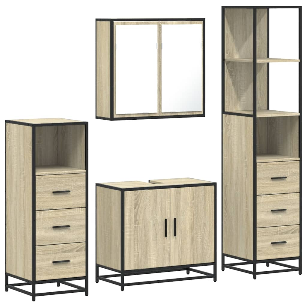 Set de mobilier de baie din 4 piese din lemn de stejar Sonoma