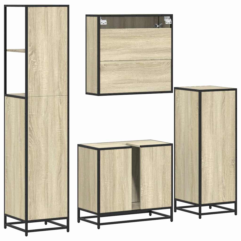 Set de mobilier de baie din 4 piese din lemn de stejar Sonoma